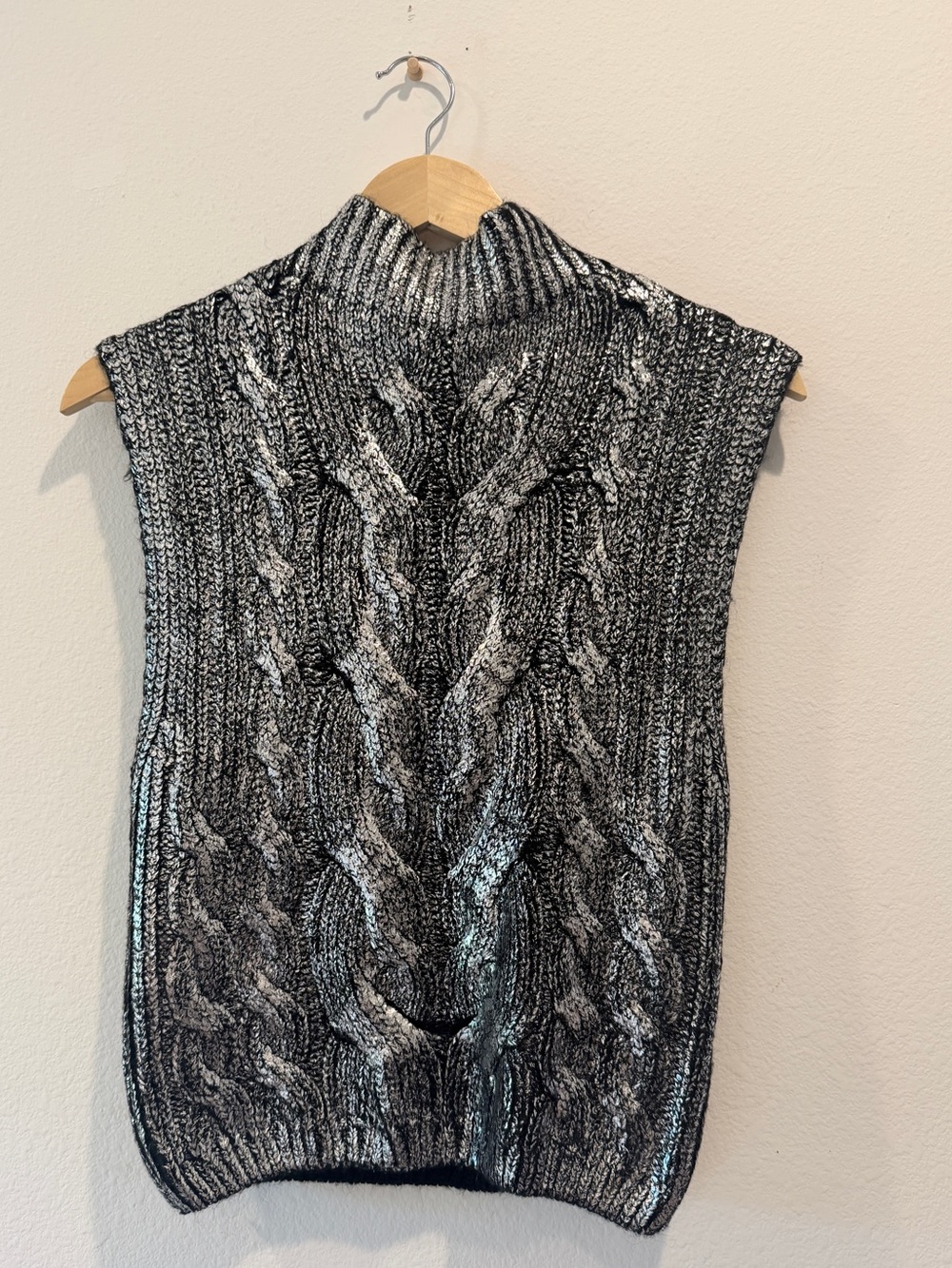Pilcro Metallic Silver & Black Cable Knit Sleeveless Sweater Vest